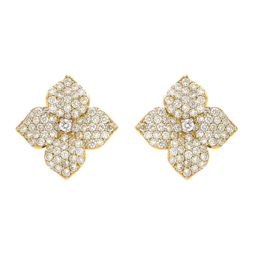 Piranesi 18k Yellow Gold Fiore Large White Diamond Flower Earrings